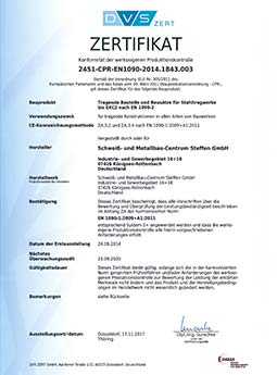 Schweiß- und Metallbau-Centrum Steffen GmbH - Zertifikat WPK nach DIN EN 1090